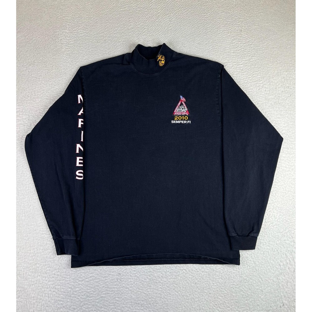 Marine Corps Marathon Shirt Mens Large Blue 2010 Long Sleeve Mock Neck Running